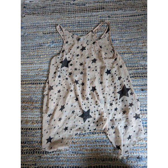 Tan Sheer Black Stars Sleeveless Cami Blouse L Tank Indie Sleaze Cyber Grunge - Picture 6 of 7